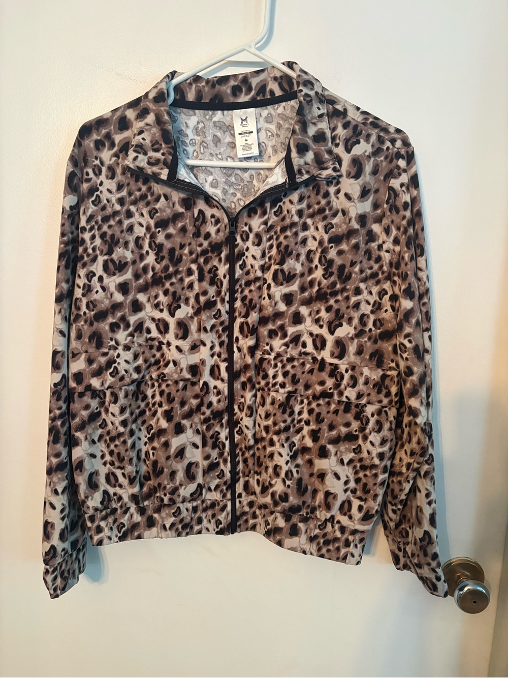 Leopard Print Zip-Front Women's Jacket - Brown/Beige